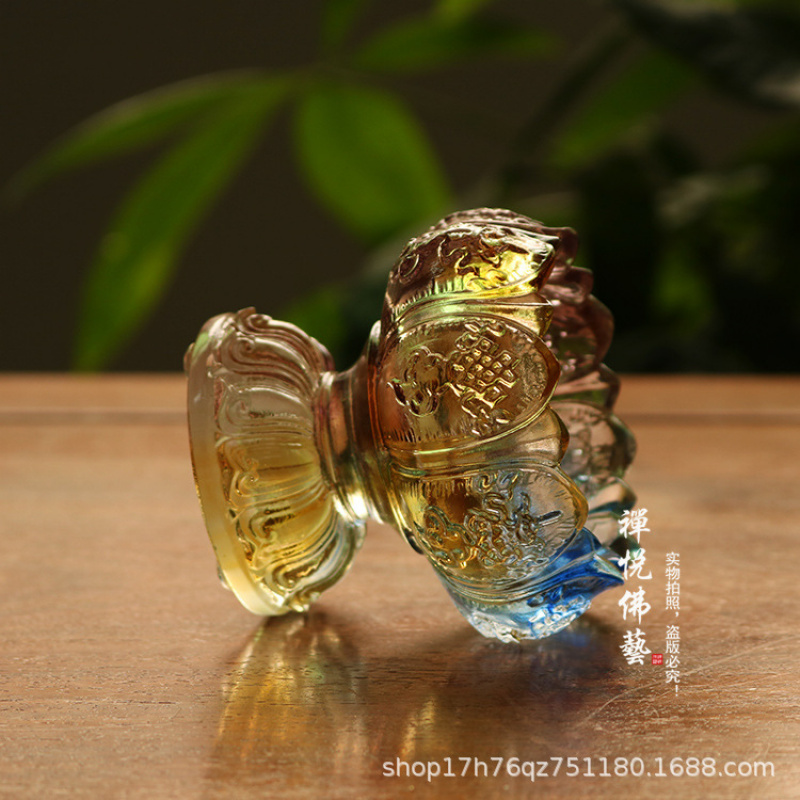 Candle Oil Supplies - Glas-Lotus-Kerzenhalter mit Acht Glückssymbolen, Buddhistische Utensilien,