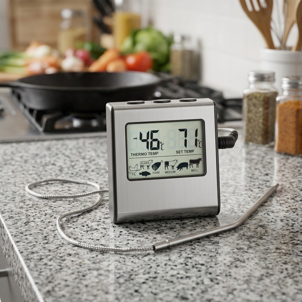 Digital Thermometer Probe - 1 Stück LCD-Digital-Fleischthermometer mit Edelstahl-Timer-Sonde für